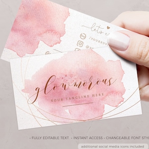 Sjabloon voor visitekaartjes, bewerkbare aquarel roze en gouden visitekaartje vrouwelijke sjabloon INSTANT DOWNLOAD DIY Modern visitekaartje BU006