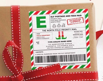 Etiquetas de envío editables de Elfo del Polo Norte: Correo de Santa (Descarga instantánea)