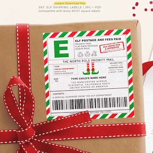 Etiquetas de envío EDITABLES Elf North Pole, Santa Mail, pegatina de correo de Navidad de Santa, etiqueta de paquete etiqueta de envío de regalo DESCARGA INSTANTÁNEA, 600