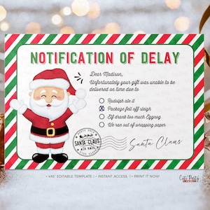 Notificação de atraso de presente de Natal EDITÁVEL, desculpa engraçada de presente atrasado, notificação de presente de Natal atrasado imprimível para crianças DOWNLOAD INSTANTÂNEO 600