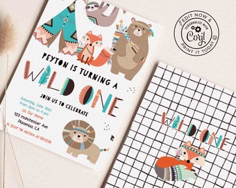 Editable Wild One Birthday Invitation: Tribal Woodland Theme (Instant Download)