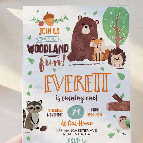 EDITABLE Fox Birthday Invitation Forest Animals Party Invite - Etsy