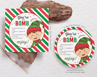 Christmas Hot Chocolate Bomb Gift Tag, Elf Design (Instant Download)