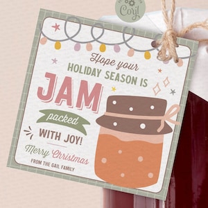 Editable Jam Gift Tag, Jam Jar printable tag, Neighbor, Teacher, co-workers, Jelly Friends Holiday, Jam Packed, INSTANT DOWNLOAD Corjl TG026