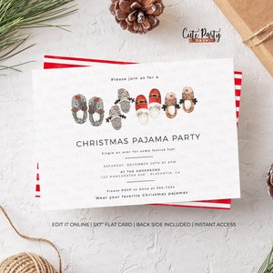 Invito per pigiama party di Natale: pantofole acquerello (download immediato)