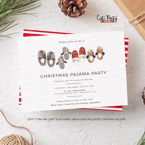 Christmas Pajama Party Invitation, Editable printable Holiday Pajama Party invite , INSTANT DOWNLOAD, Christmas Watercolor Slippers, #530