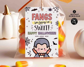 Vampire Halloween Gift Tag Printable, Editable Text (Digital Download)
