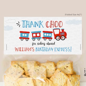 Train Birthday Party Bag Topper: Editable Choo Choo Favor Label (Digital Download)