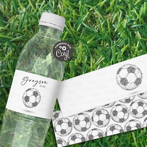 Soccer Birthday Water Bottle Labels: Minimalist Sports Party (Digital Download)