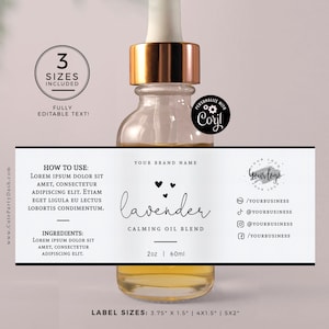 Essential Oil Label Template: Editable Product Label, 3 Sizes (Instant Download)