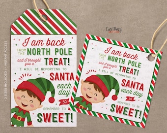 Elf I'm Back Tags INSTANT DOWNLOAD Christmas Elf Special Delivery Tags Kit Printable Elf Return Tag Template, Elf Greetings gift tags 600