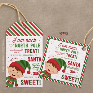 Elf I'm Back Tags DESCARGA INSTANTE Kit de etiquetas de entrega especial de elfos de Navidad Plantilla de etiqueta de devolución de elfos imprimible, etiquetas de regalo de saludos de elfos 600