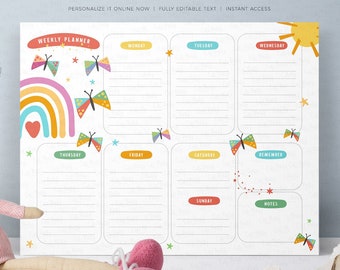 Butterfly Weekly Planner, Printable Notepad, To Do List, Desk Pad, Landscape Organiser, Planner, DIGITAL Instant Download, Week Planner PL01