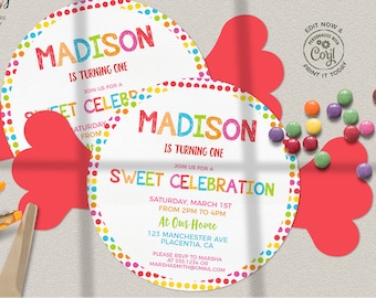 Candyland Birthday Party Invitation: Editable Lollipop Sweet Shop (Digital Download)