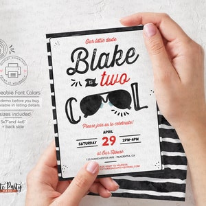 EDITABLE Two Cool Birthday invitation, printable boy second birthday digital invitation, I&#39;m Two Cool Corjl template INSTANT DOWNLOAD, 480