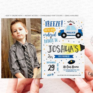Police Birthday Photo invitation INSTANT DOWNLOAD Cops and Robbers Party Digital download Editable police officer Party invitation #490