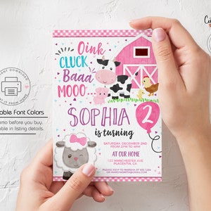 Editable Farm Barnyard Birthday invitation, Girly Farm Animals printable invite INSTANT DOWNLOAD, Pink Barnyard birthday decor #415