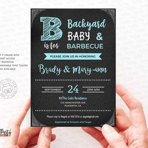 BBQ Baby Shower Invitation: Chalkboard Barbecue, Gender Neutral (Digital Download)