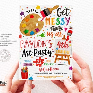 Art party Birthday invitation, Painting Birthday invite, Artsy party printable invitation, Paint Party, INSTANT DOWNLOAD, EDITABLE #478