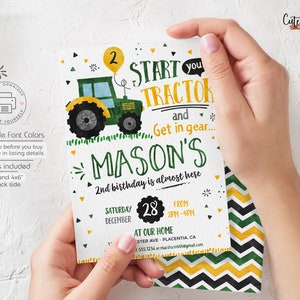 INSTANT DOWNLOAD, EDITABLE Tractor Birthday Party invitations, Farmer Tractor Birthday, corjl printable invitations, Watercolors invite 459 image 1