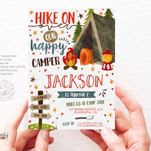 EDITABLE Camping Birthday invitation Camp out printable invite Camping birthday decorations Tent Camping birthday INSTANT DOWNLOAD, 479