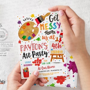 Art party Birthday invitation, Painting Birthday invite, Artsy party printable invitation, Artist Palette INSTANT DOWNLOAD, EDITABLE #478