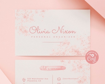 Plantilla de tarjeta de presentación con acuarela rosa: Diseño femenino editable (descarga instantánea)
