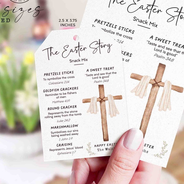 Easter Story Snack Mix Gift Tag Printable INSTANT DOWNLOAD Editable Religious Easter Basket Gift Kids Resurrection Holy Week Sunday School