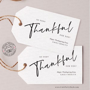 Modern Calligraphy Thanksgiving Hang Tags, Editable Personalized Gift Tag, Printable So very thankful for you Corjl INSTANT DOWNLOAD, TG017