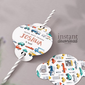 Transportation Birthday Cupcake Topper: Editable Truck Car Theme (Instant Download)