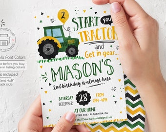 Editable Tractor Birthday Invitation: Watercolor Farm Party (Instant Download)