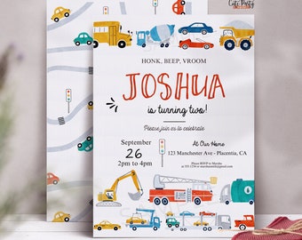 Transportation Birthday invitation, Editable printable truck car birthday invite , INSTANT DOWNLOAD, Transportation party invitation, #509