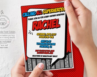 Superhero Baby Shower Invitation: Editable Corjl Template (Digital Download)