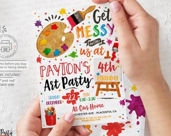 Art party Birthday invitation, Painting Birthday invite, Artsy party printable invitation, Artist Palette INSTANT DOWNLOAD, EDITABLE #478