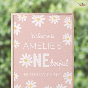 Daisy First Birthday Welcome Sign: Pink Floral Poster (Digital Download)