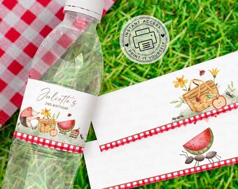 Picnic Birthday Water Bottle Label Template: Editable Party Decoration (Digital Download)