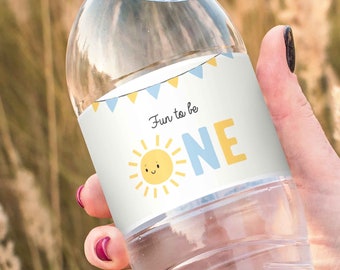 Sunshine First Birthday Water Bottle Label: Editable Party Favors (INSTANT DOWNLOAD)