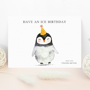 INSTANT DOWNLOAD, Penguin woordspeling verjaardagskaart afdrukbaar, hebben een ijs verjaardagskaart, kaart voor kinderen, bewerkbare Penguin Happy Birthday Card B045