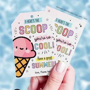 Gelato, sei così figo Tag stampabile Ecco lo scoop modificabile Buona estate Tag di fine anno scolastico DOWNLOAD IMMEDIATO