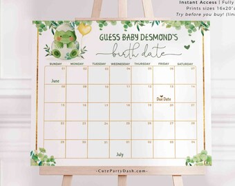 Redigerbar dinosaurie-babyshowerkalender för förlossningsdatum (nedladdning direkt)
