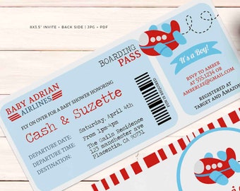 Editable Airplane Baby Shower Invitation Boarding Pass Ticket Invite Instant Download Airplane Boy Shower Printable Digital Template 213