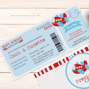Editable Airplane Baby Shower Invitation Boarding Pass Ticket Invite Instant Download Airplane Boy Shower Printable Digital Template 213