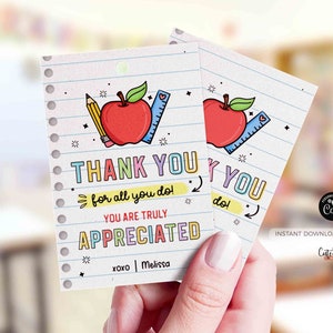 Teacher Appreciation gift Tag thank you for all you do School pto Editable Template Printable School Employee Appreciation INSTANT DOWNLOAD