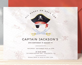 Invitación de cumpleaños pirata editable: ¡Ahoy, amigo! (Descarga instantánea)