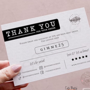 Minimalist Thank You For Your Order Card Template: Editable Coupon Insert (Digital Download)