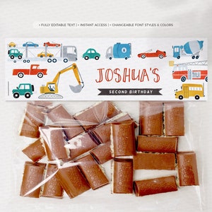 Transport Geburtstag Leckerli Bag Topper: Bearbeitbarer Favor (Digitaler Download)