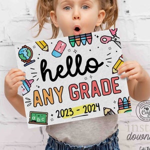 Editable First Day of school Sign INSTANT DOWNLOAD, EDITABLE Boy Girl Back to school Printable corjl chalkboard Hello digital download