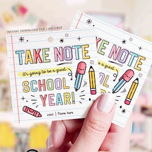 Editable Back to School Gift Tags: Take Note Design (INSTANT DOWNLOAD)