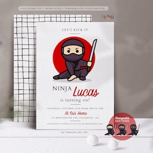 Ninja Birthday Invitation: Editable Warrior Party Invite (Instant Download)