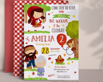 Little Red Riding Hood Birthday Party invitation, INSTANT DOWNLOAD, Editable Fairy Tale printable Girl birthday invite, Cute party theme 511